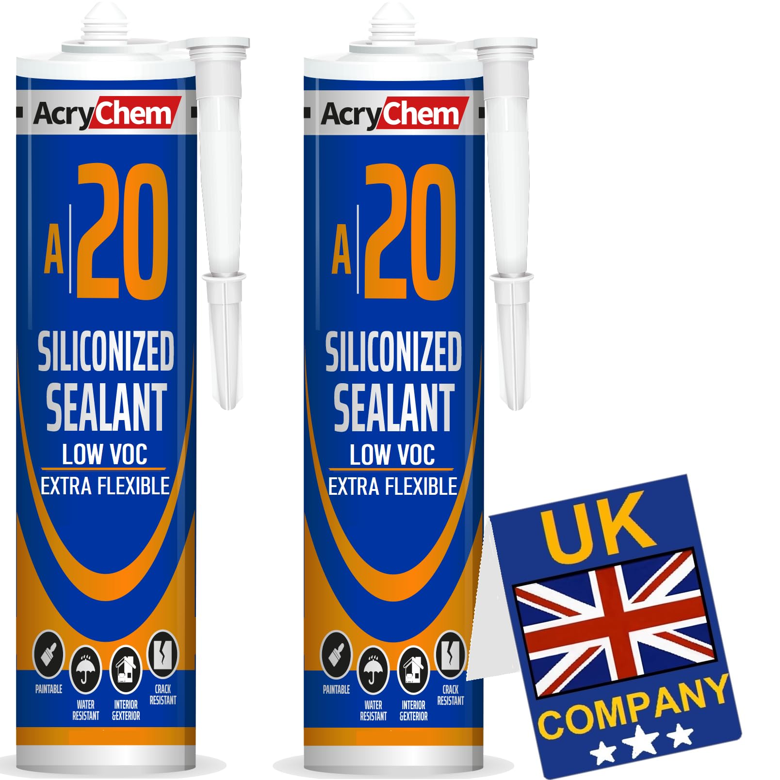 BONDIFY White Sealant Waterproof, Paintable Window Door & Frame Sealant 2PCs x 500g 100% SOLVENT FREE Siliconised Acrylic White Mastic, External Window Frame Caulk for Filling Cracks and Gaps