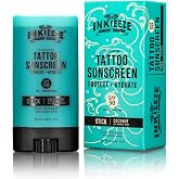 INK-EEZE Tattoo Sunscreen Stick SPF 50, Ink Shield, UVA/UVB Blocking, Dries Clear, Ozone Reef Friendly, Vegan, Made in USA, Coconut, 0.5oz Stick
