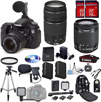 Amazon.com: Canon EOS 70d cámara DSLR digideals Video Micrófono Bundle con lente, soporte y accesorios (14 unidades): Camera \u0026 Photo