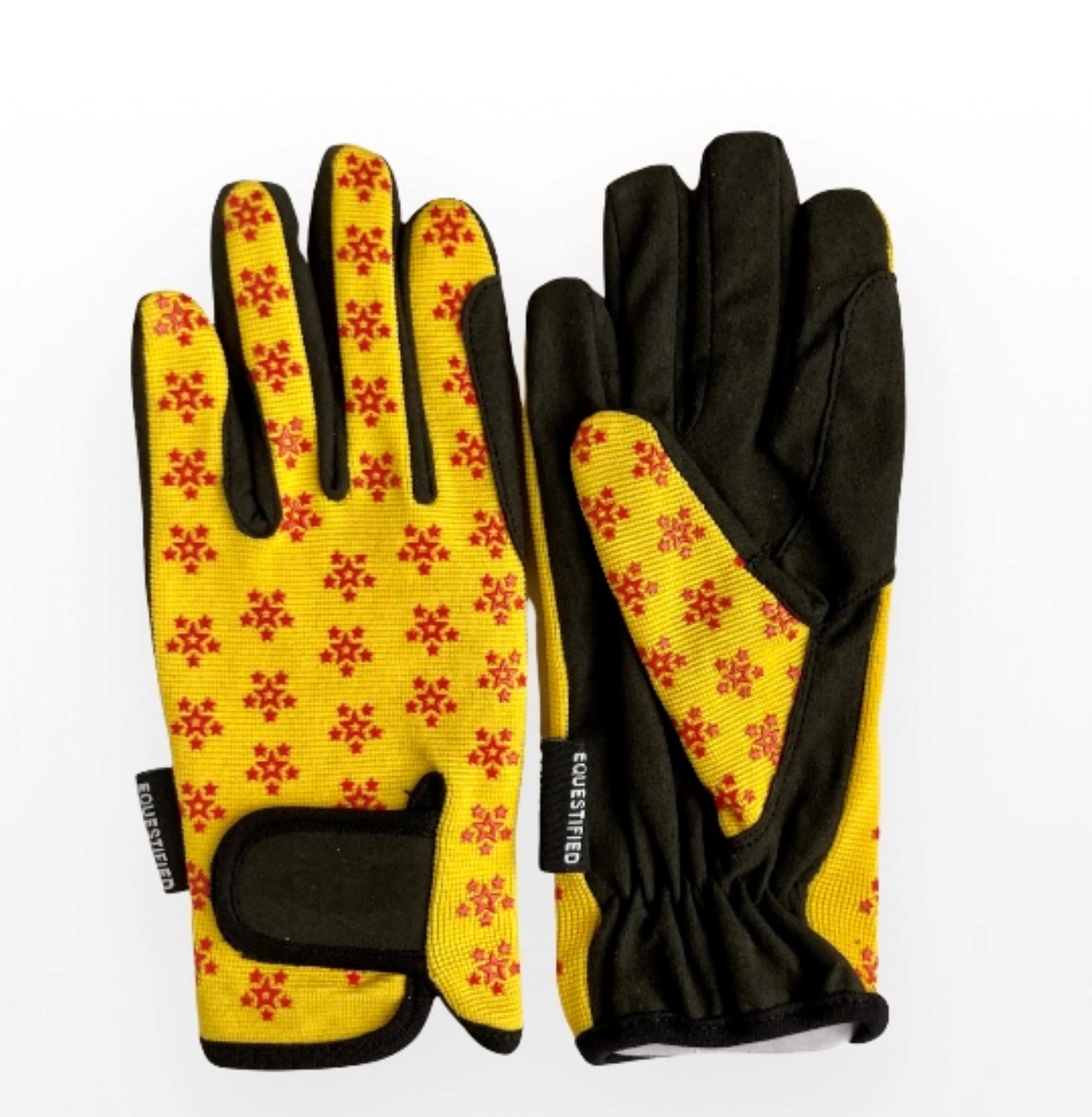 Equestified Youth Equestrian Gloves with STAR Design for Girls & Boys Children Gloves All Weather Outdoor Sports Gloves Horse Riding (12-14 Years, Yellow)