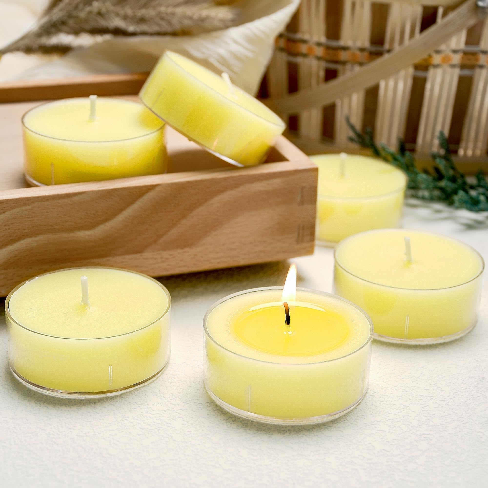Photo 1 of **USED - MINOR DAMAGE**
Scented Tealight Candles, 6Pcs Lemon Natural Soy Tea Lights Candle - 8 Hours Long Burning, Smokeless and Clean Burn for Home Decor, Dinner, Weddings, Party