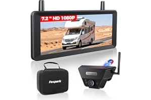 Wireless Backup Camera Solar Magnetic: 7.2‘’ 1080P HD Split-Screen Monitor with Strong Signal, 1Min Easy Install, DVR Recordi