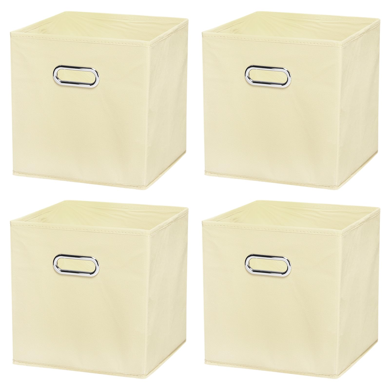 PATIKIL Foldable Storage Cube Bins, 4 Pcs Fabric Storage Bins Cube Organizer with Handle for Home Bedroom Shelf Closet Organization, Beige (12"x12"x12")