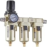 VEVOR Air Compressor Filter Regulator, 3/8" NPT 3-Stage Air Compressor Water Separator with 5μm/1μm/0.01μm Micron Filter Elements, Semi Auto Drain Air-Drying System 145PSI Max Pressure, Poly Bowl
