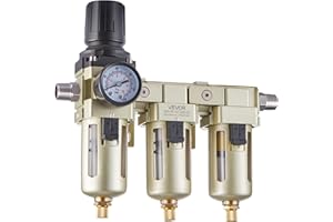 VEVOR Air Compressor Filter Regulator, 3/8" NPT 3-Stage Air Compressor Water Separator with 5μm/1μm/0.01μm Micron Filter Elem