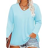 Plus Size V Neck Long Sleeve T Shirts Women Fall Tops Tshirts Tunic Casual Tee
