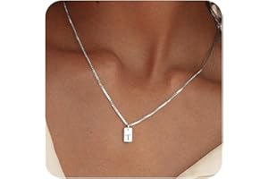 FISSEN JEWELRY Initial Necklaces for Women Silver Plated Letter Necklace Dainty Silver Name Necklace Personalized Initial Tag Pendant Necklaces for Women Trendy Silver Jewelry
