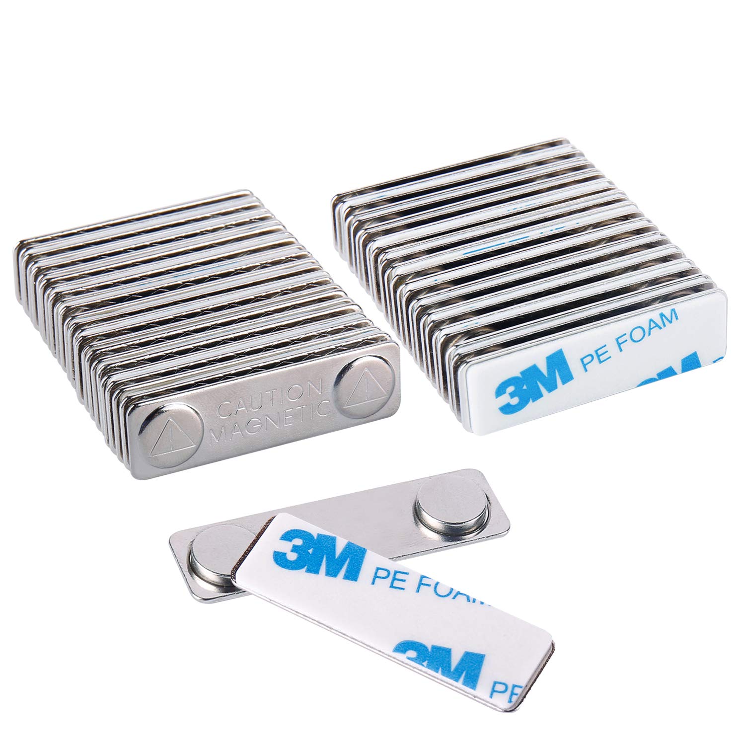 Strong Magnetic Name Badge Holders with Steel Back Plate, 24 Pack Name Tags/ID Badge Magnets, Fastener with 3M Adhesive on Front Plate,Strength Neodymium Magnets