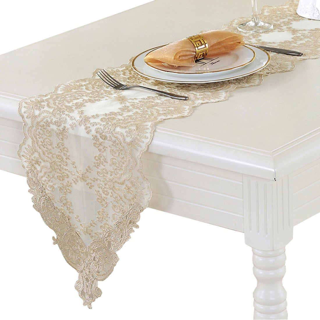 TaiXiuHome Decorative Embroidered Hollow Lace Modern Minimalist Table Runner Table flags for wedding and party decoration approx 30 x 180cm