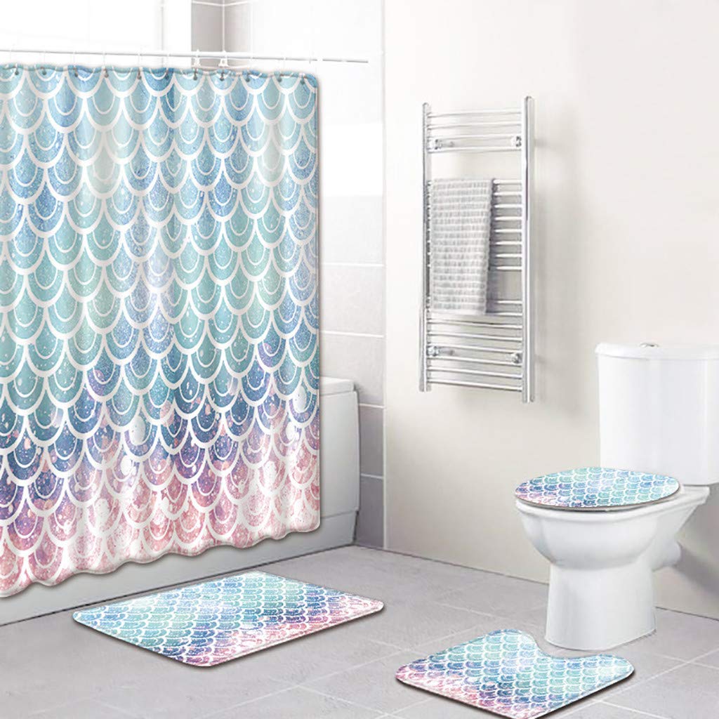 Toilet Mats Set Fiaya 3pcs 4pcs Fish Scale 3d Multicolor Polyester Bathroom Set Rug Contour Mat Toilet Lid Cover Plan Solid Color Bath Mats Shower Curtain 3pcs Dark Blue J01 Sports Outdoors