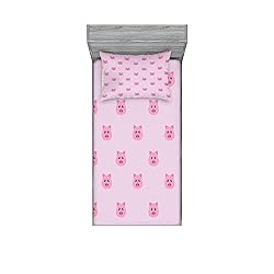 Lunarable Pig Fitted Sheet & Pillow Sham Set, Pig