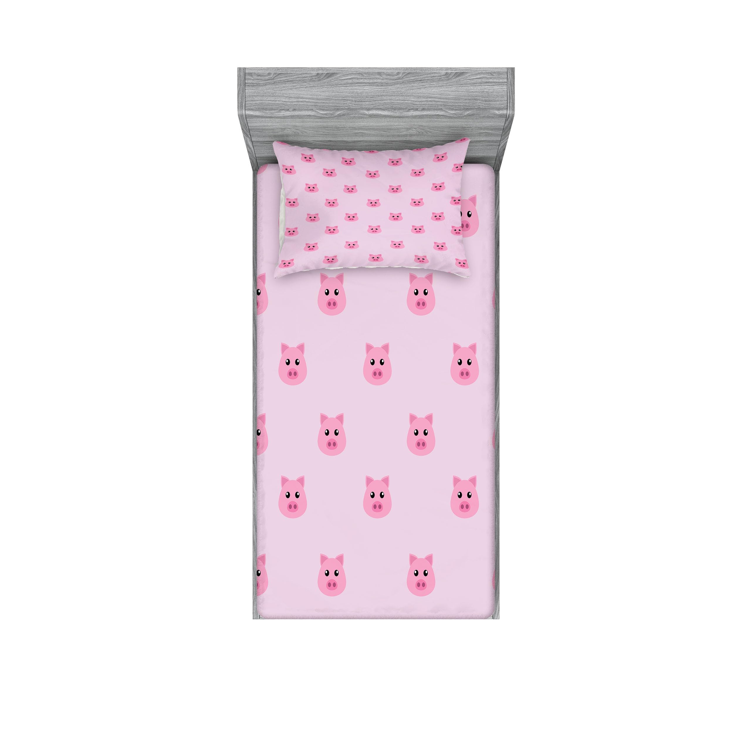 Lunarable Pig Fitted Sheet & Pillow Sham Set, Pig