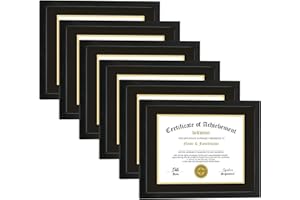 DEKWINN Diploma Frames 8.5x11 with Mat or 11x14 document without Mat,Set of 6 Certificate Frame with Real Glass for Wall and 