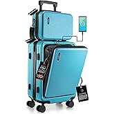 TRAVELARIM 20 Inch Carry On Luggage 22x14x9 Airline Approved, Carry On Suitcase with Wheels, Hard-shell Carry-on Luggage, Durable Luggage Carry-On, Teal Small Suitcase with Cosmetic Case