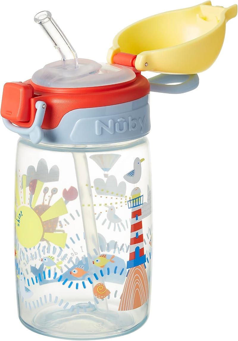 Nuby Super Straw Water Bottle No Spill 360ml 12oz Sunshine