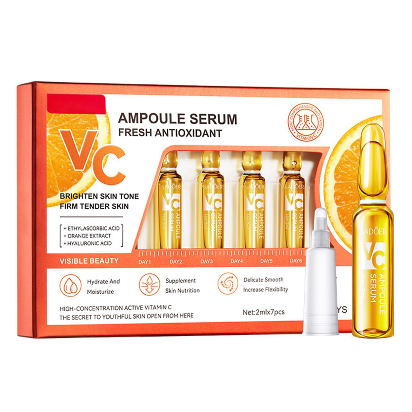 Vitamin C Serum for Face Concentrated Ampoules, Vit C Serum Anti Ageing & Anti Wrinkle Serum, Brightening Serum for Dull,Tired Skin, Powerful Antioxidant Protection face serum, 7x2ml Ampoule Serum