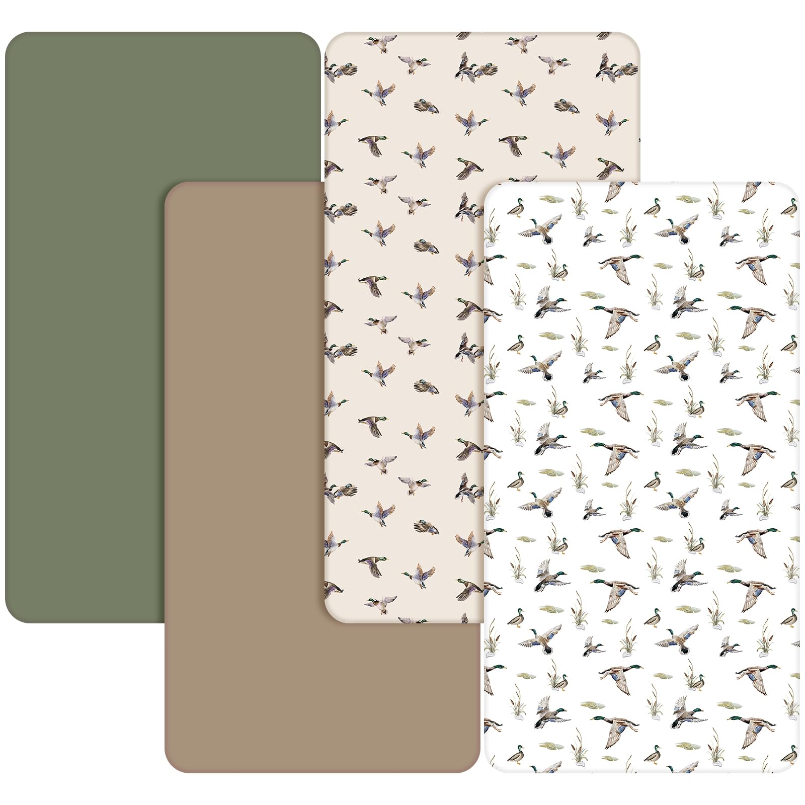 Photo 1 of CroBlissful 4 Pack Mallard Duck Baby Crib Fitted Sheet 52'' x 28'' Duck Hunting Stretchy Neutral Fitted Crib Mattress Sheet Mallard Baby Bedding for Standard Mattress Gift Set