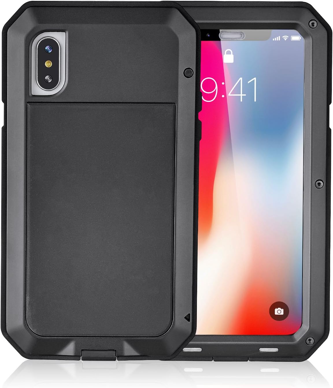 iPhone X Aluminum Metal Case - Shockproof Dust Proof Water Resistant Military Grade Extreme Protective Bumper Frame Heavy Duty Wireless Charge Support Shell Cover with Gorilla Glass Protector By OYESS