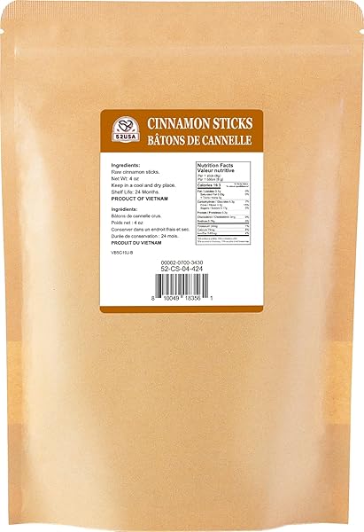 52USA CINNAMON STICKS, CINNAMON 4 OZ (113G), WHOLE CINNAMON STICKS, 100% RAW, KOSHER CERTIFIED, GLUTEN FREE, PURE & FRESH CINNAMON, PERFECT FOR BAKING, COOKING & BEVERAGES