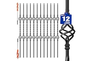 Antsky Balusters - Deck Spindles Stair Railing Indoor,Stair Double Basket Hollow Iron Baluster Stair spindles, balusters for Staircase Interior, Includes 2 Drill Bits for Wood(12 Pack Black)