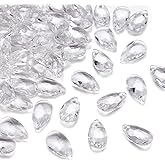 Pandahall 100pcs Faceted Dorp Glass Bead Charms Clear Crystal Teardrop Beads Top Drilled Shape Chandelier Dangle Pendants for Jwewelry Making Garden Suncatcher Home Hanging