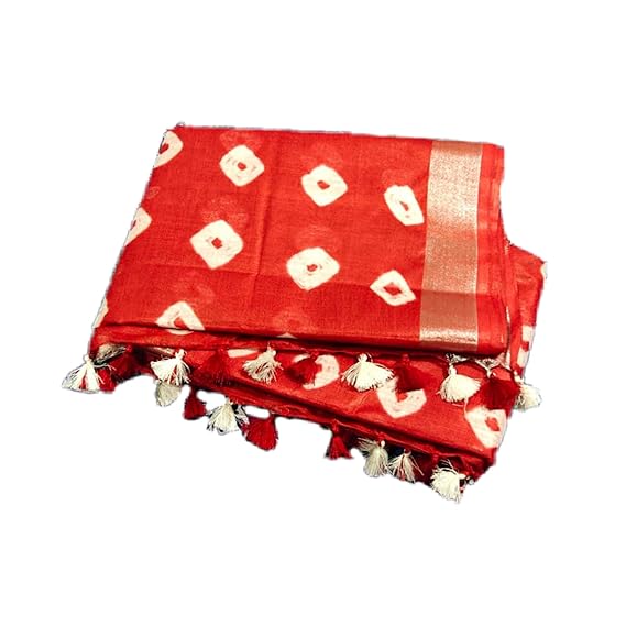 Women's Linen Slub Saree with Running Blouse Piece (SPL_108, Red)