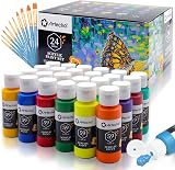 Artecho 24 Color Acrylic Paint Set 59ml with 10 Brushes Non Toxic