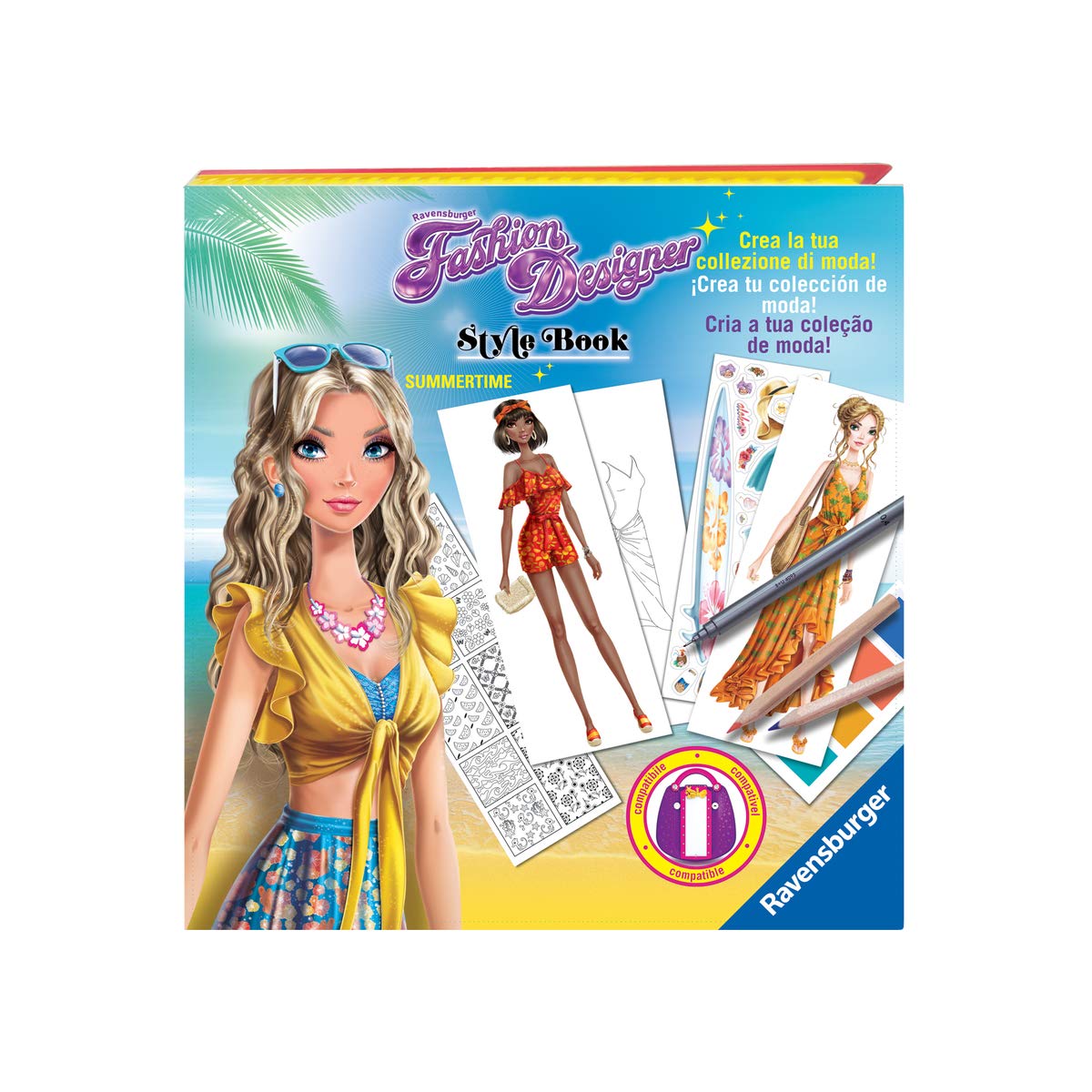 Ravensburger - Fashion Designer Style Book, Magical Summer, Create Your Own Fashion Collection, Coloring Drawings, Gift Idea Children 6+ Years, Compatible with Fashion Designer