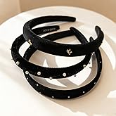 FANSSYA Velvet Headbands for Women, 3 PCS Black Hair Band Set with Pearl, Studded & Bow Designs | Versatile Hair Accessories for Office, Wedding & Everyday Elegance