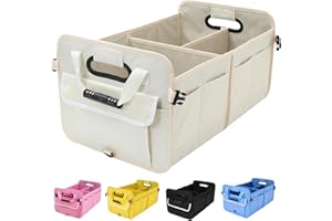 Zhiyanz Car Suv Trunk Organizer,Sturdy Storage Organizer for Car Accessories,Tools,Sundries.Upgraded 4 Carrying Handles,72L,Foldable,Waterproof,Multi Compartment,2 Straps for Fixation (Beige)