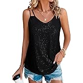 Mixxmix Sequin Tops for Women V Neck Dressy Tank Tops Sparkly Party Club Night Disco Concert Outfits S-XXL