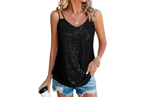 Mixxmix Sequin Tops for Women V Neck Dressy Tank Tops Sparkly Party Club Night Disco Concert Outfits S-XXL