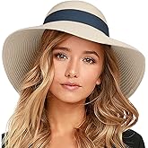 FURTALK Womens Beach Sun Straw Hat UV UPF 80+ Travel Foldable Brim Summer UV Hat
