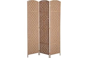 HOMCOM Room Divider, 3 Panel Folding Privacy Screen, 6FT Tall Portable Wicker Weave Partition Wall Divider for Bedroom, Home Office, Natural