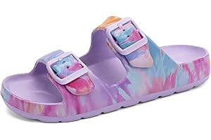 INMINPIN Boys Girls Double Buckle Slide Sandals Comfort Beach Pool Shower Slippers Adjustable Indoor Outdoor Little Kid/Big Kid