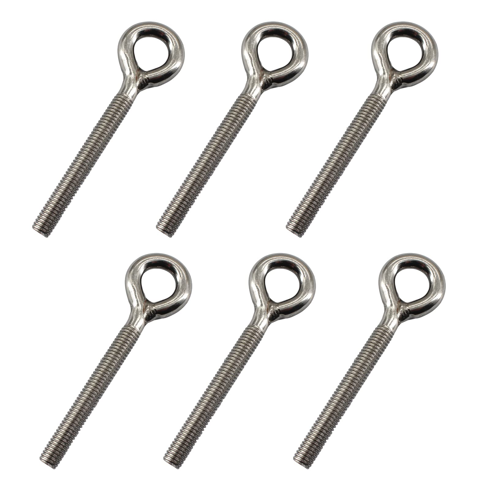 6Pcs Stainless Steel M10 Eye Bolt Long Shank Threaded Rod Ringbolt Closed Ring Eyelet Bolt