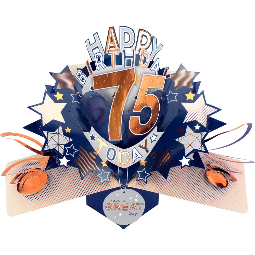 Happy 75th Birthday 75 Today Pop-Up Greeting Card Love Kate's Pop Up Cards Him POP204MC75