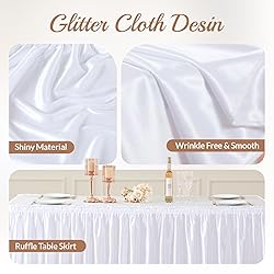 14ft Length Glitter White Table Skirt Rectangle