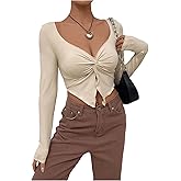 SHENHE Women's Long Sleeve Crop Top Twist Front Sweetheart Neck Slim Fitted Corset Going Out Shirt