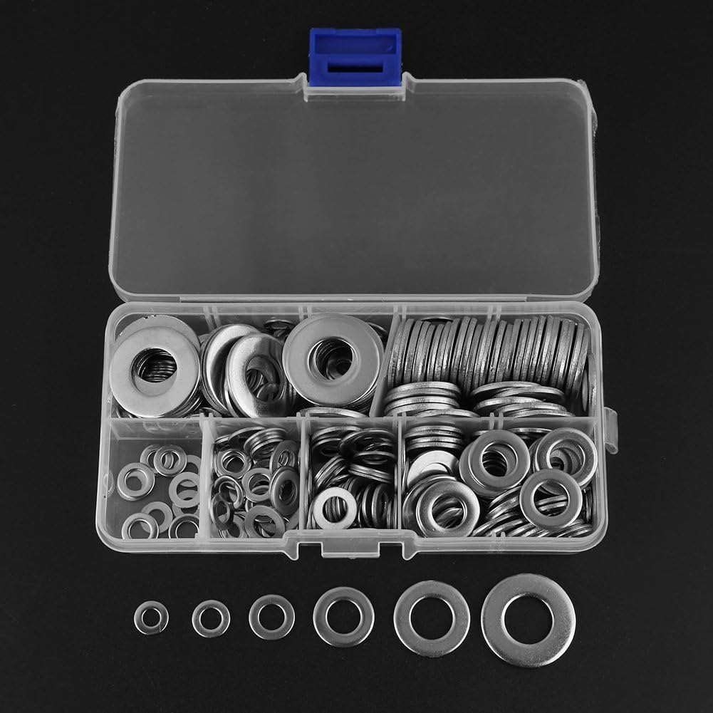 DollaTek 270pcs Stainless Steel Flat Washer, M4 M5 M6 M8 M10 M12 Round Flat Washers Assortment Kit - Image 3