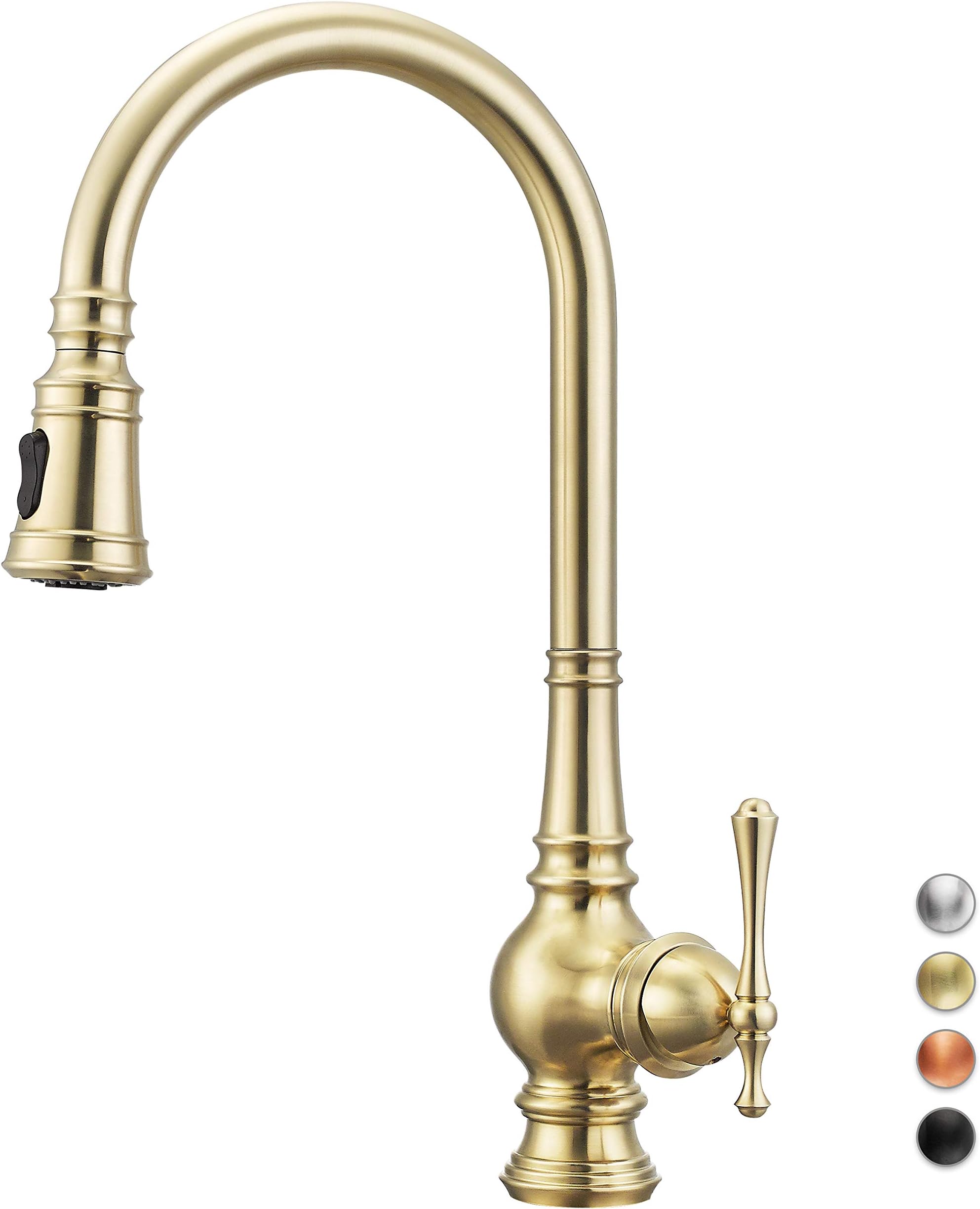 Primy Kitchen Faucets with Pull Down Sprayer Modern Heavy Duty Lead-Free Single Handle High-Arc Kitchen Sink Faucet, With Deck Plate, Height19-3/32", PVD Vibrant Champagne Gold Finished, 2123