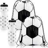 Bulyoou 4 Pcs Soccer Party Favors Sports Drawstring Bag 24 oz Soccer Reusable Water Bottles Sports Water Bottle for Sporting Cycling Working Traveling Gym Outdoor