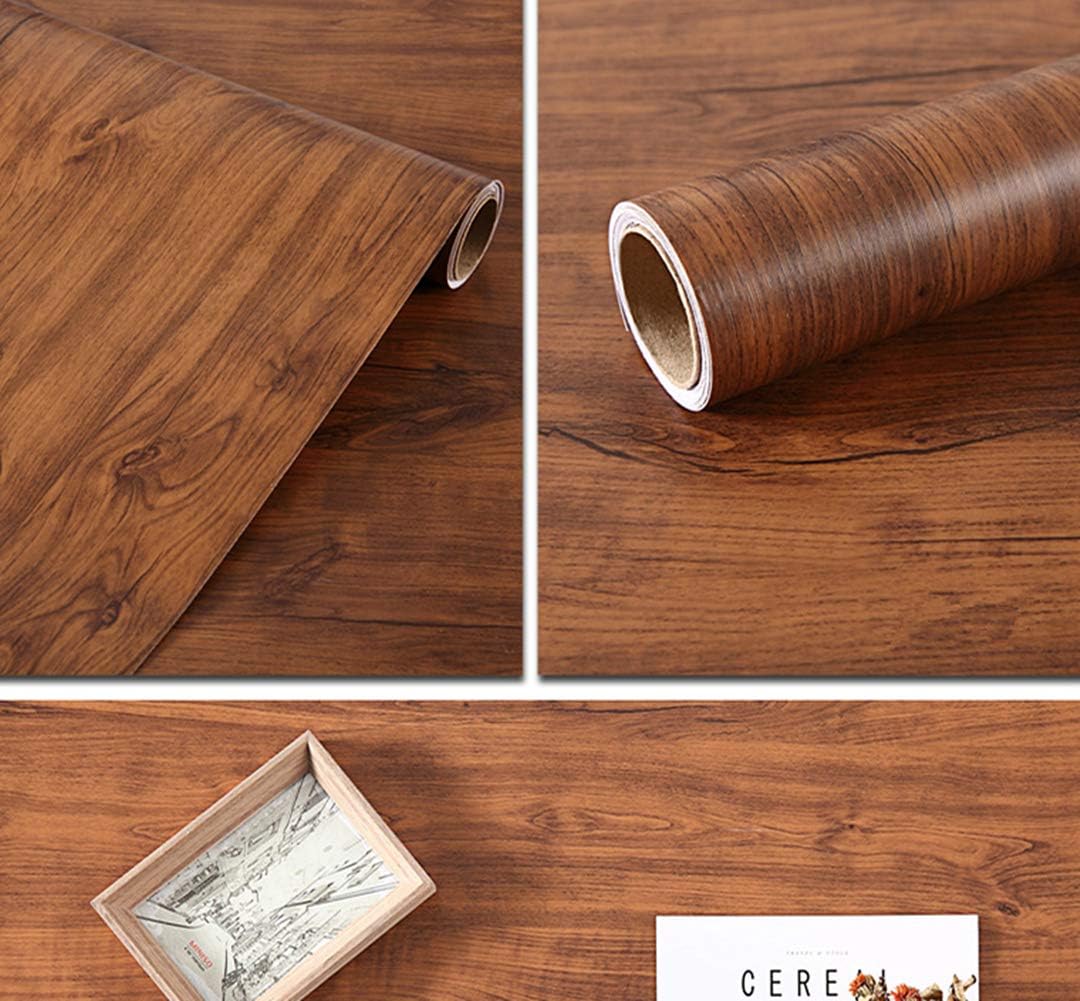 Brown Oak Wood Grain Adhesive Vinyl Peel Stick Film Counter Top Covering Furniture Cabinets Wardrobe Shelf Liner Wallpaper Sticker 40cm by 200cm - Image 4