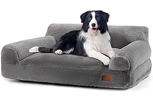 FAMIDGE Dog Couch Bed - Cat Bed for Indoor Cats, Calming Pet Sofa Puppy Sleeping Nest with Removable Washable Cover, Cute Dog Puppy Couch and Lounge Chair for 45lbs Cat & Small Medium Dogs(Light Grey)