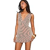 Princess Polly Womens Daphney Plunge Mini Dress Red/Cream