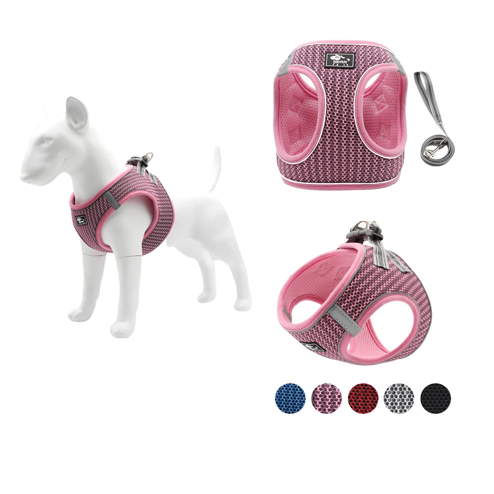 PENIVO Small Dog Harness Vest Puppy Breathable Mesh Pet Dog Harness and Leash Set Reflective for Small Medium Dogs Chest Strap Walking Lead (XS,24-26cm, Pink)