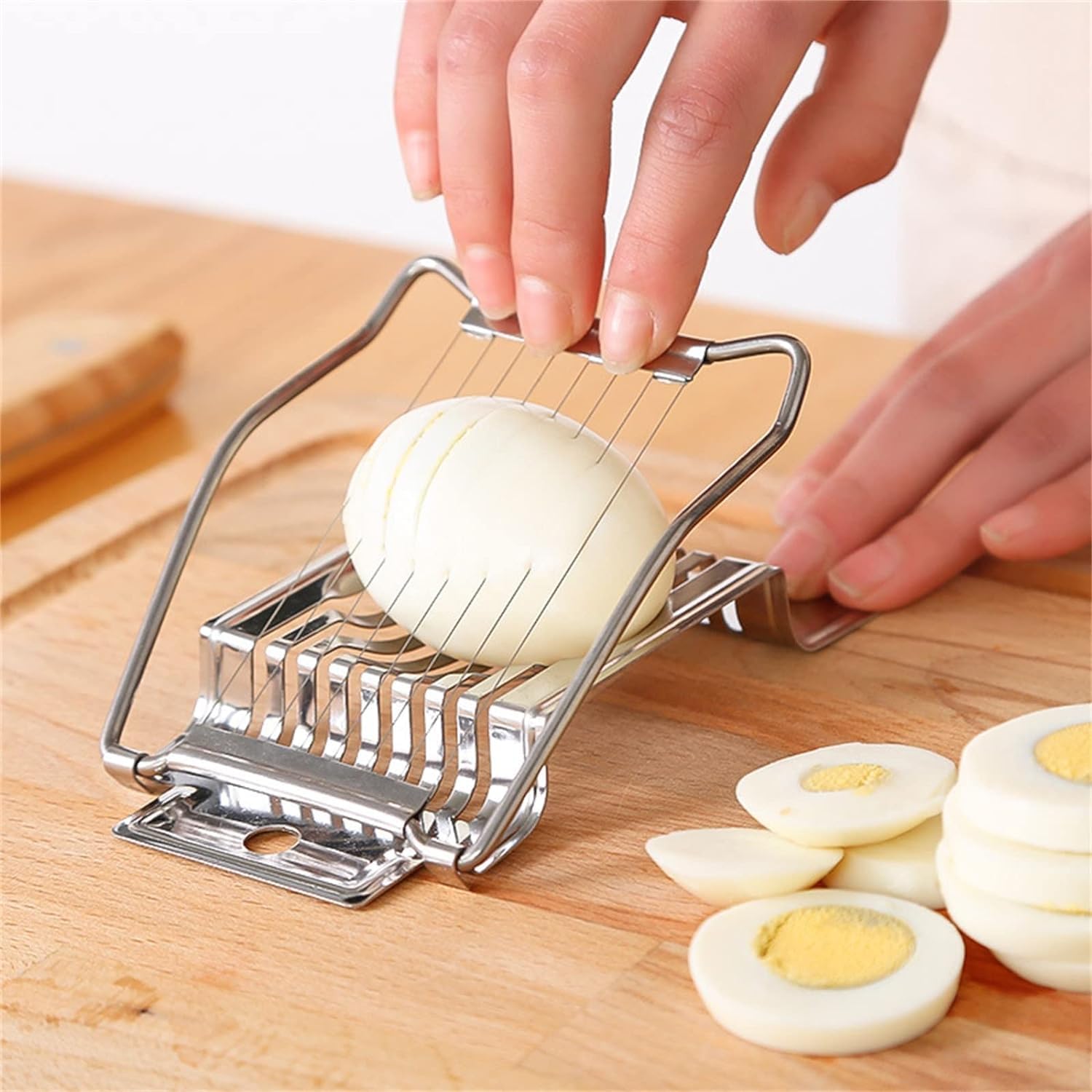 LNYMZD 1 x silver egg cutter made of stainless steel, multi-purpose egg cutting tool, egg separator for eggs, cutting, boiled eggs, potato cutter, dishwasher safe, vegetable slicer, egg cutter