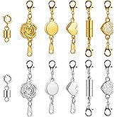 12Pcs Magnetic Necklace Clasps and Closures, Locking Heart Rose Magnetic Jewelry Clasps, Gold and Silver Magnetic Necklace Extender, Necklace Clasp Helper for Necklaces, Bracelets and Jewelry Making