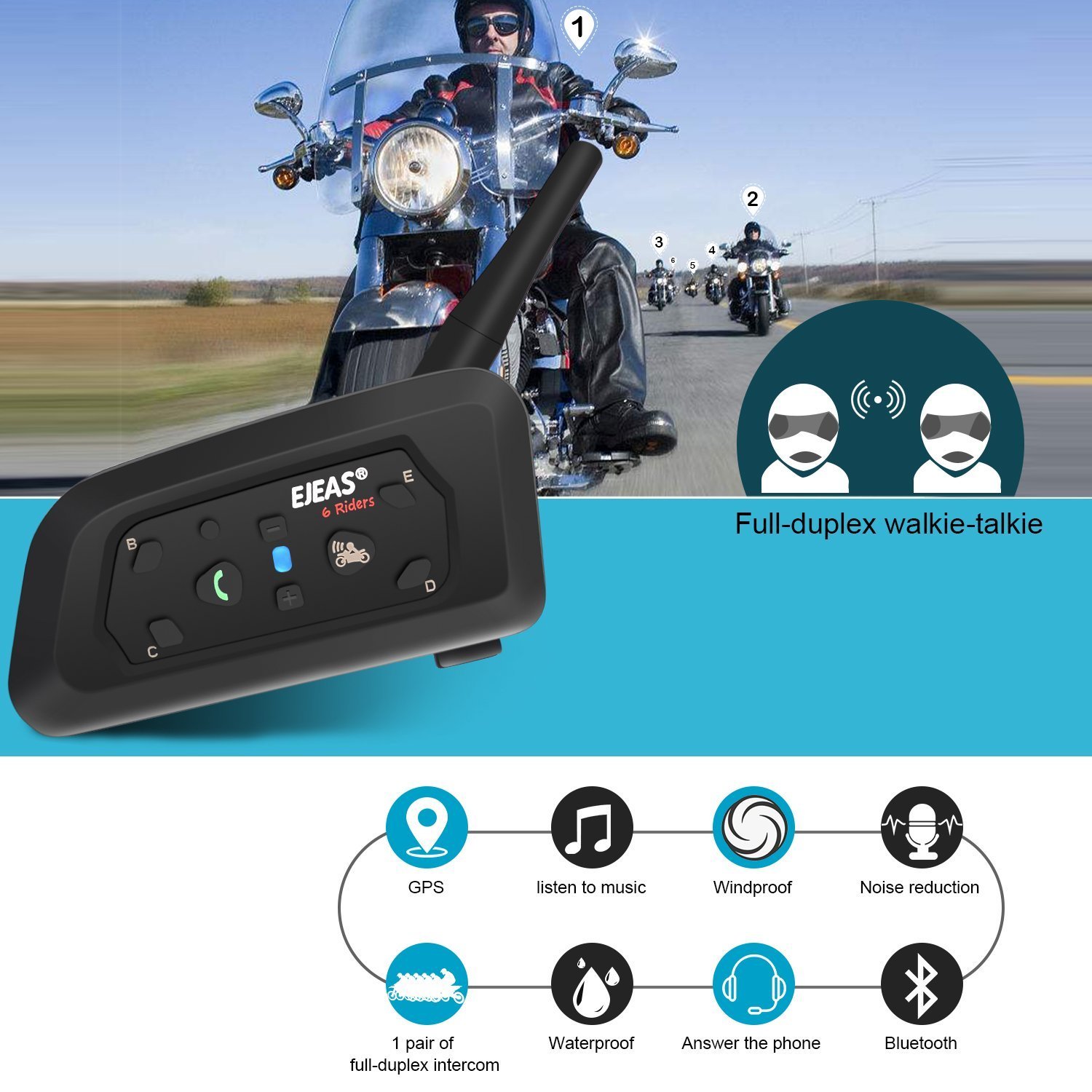 Black V6 Pro Helmet Intercom Communication System V6 Motorcycle