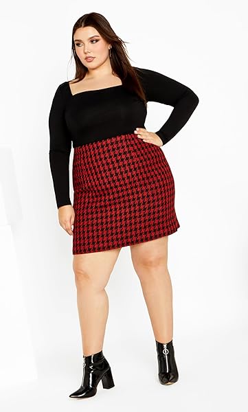 CITY CHIC WOMEN’S PLUS SIZE SKYLAR SKIRT, RED/BLK CHECK, 14